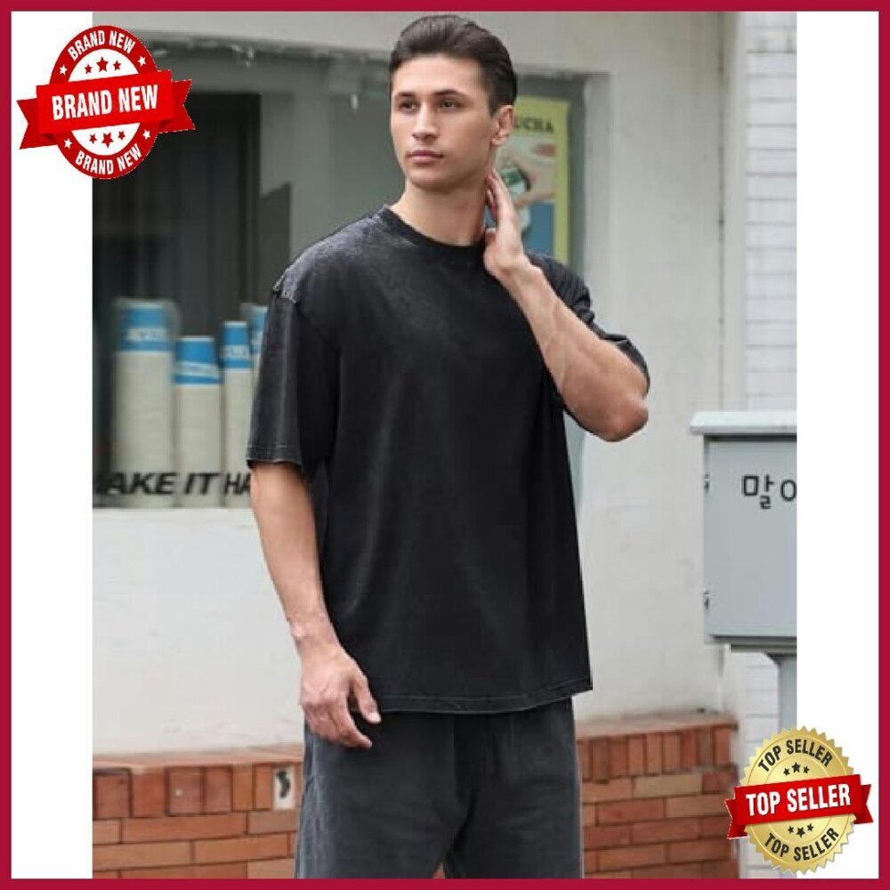 Men's Oversized Cotton T-Shirt Unisex Loose Fit Casual Basic Tee - Picture 6 of 8